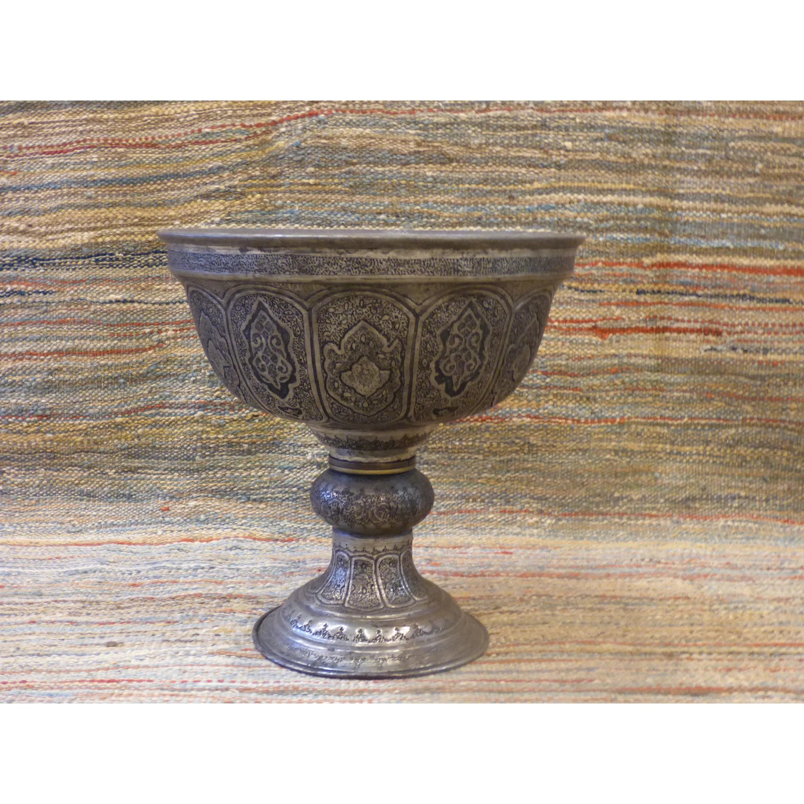 Authentic Art Antique Persian Engraved Brass Vase Ghalamzani 12" X 12" Abcca0107
